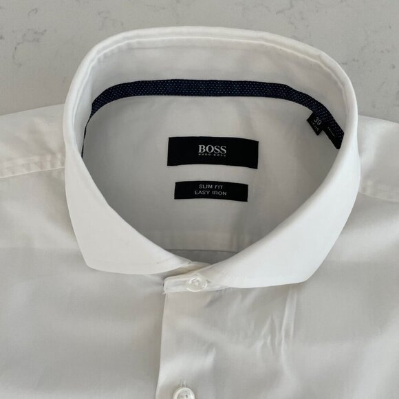 Boss Hugo Boss Slim Fit Jery LS Button Down Dress Cotton Shirt White Sz 15.5/39 - Picture 9 of 15